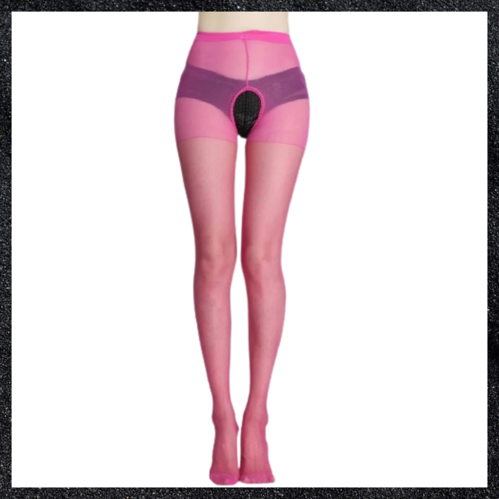 Dark Pink Crotchless Pantyhose